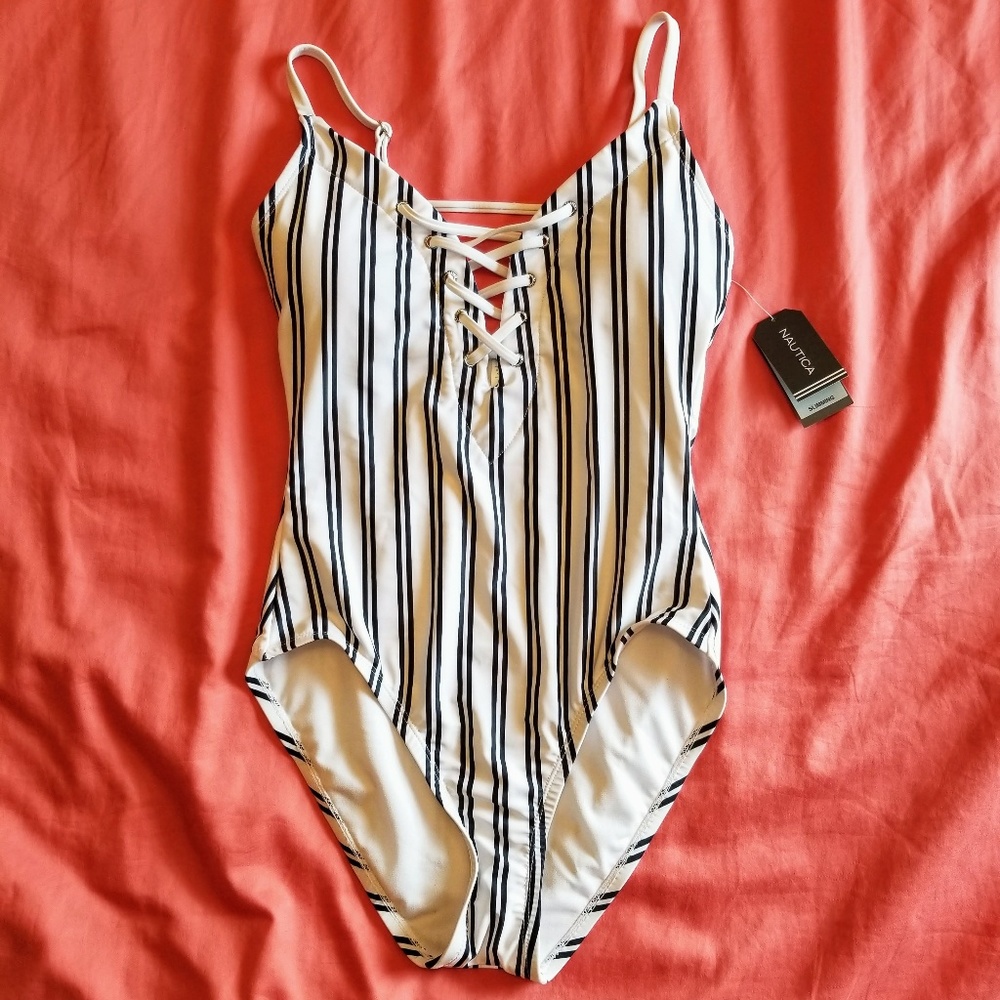 Nautica Lace Up One Piece Swimsuit (M)